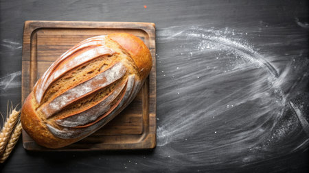 Fresh hot baked bread on the black grunge backgroundの素材