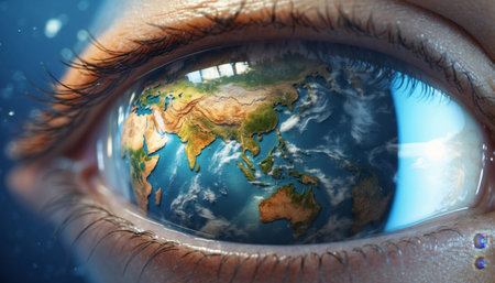 Reflection of the globe of earth in the eyeの素材