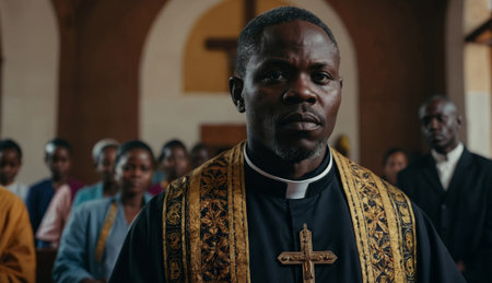 Priest church black African Cross man religionの素材