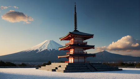 Product podium in front of mountain Fujiの素材