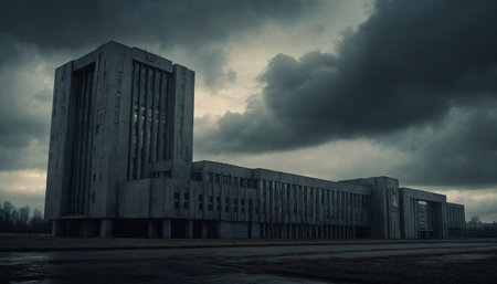 Dark gray soviet architecture building, dictatorship and dystopia conceptの素材