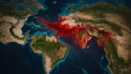 Bloody trail on the continents of the earth, war conceptの素材