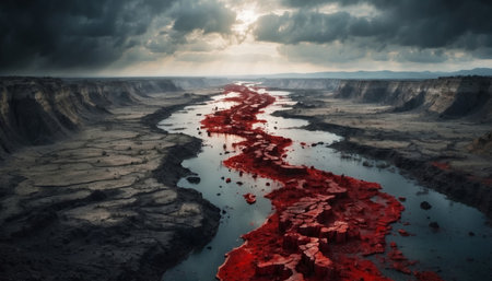 Bloody trail on the continents of the earth, war conceptの素材