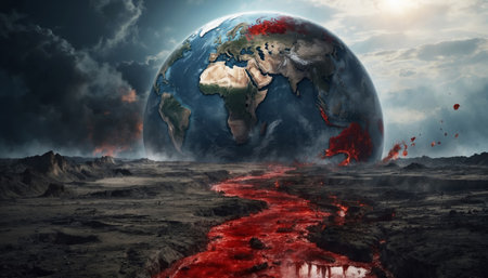 Bloody trail on the continents of the earth, war conceptの素材
