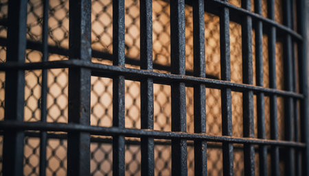 Prison jail close up metal grid backgroundの素材