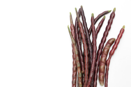 Fresh yardlong red bean on a white background , Vigna unguiculata subsp. Sesquipedalisの写真素材