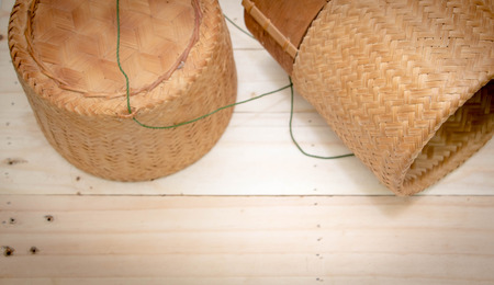 the boxs of sticky rice.on the tableの写真素材