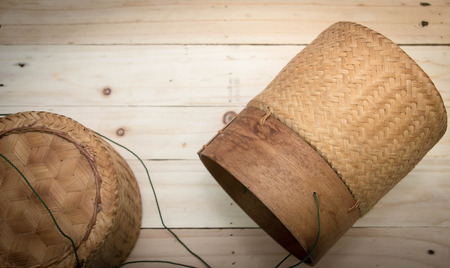 the boxs of sticky rice.on the tableの写真素材