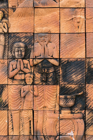 Beautiful Thai carving in the temple at Wat Sala lay, Nakhon Ratchasimaの写真素材