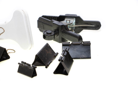 Black Paper clip isolated on white background.の写真素材