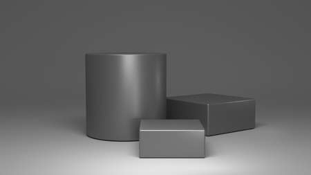 Empty podium on gold color background with box stand concept product shelf standing 3D rendering.の写真素材