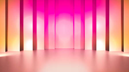 light pink and Golden podium and golden curtain with gold light on the stage 3D renderingの写真素材