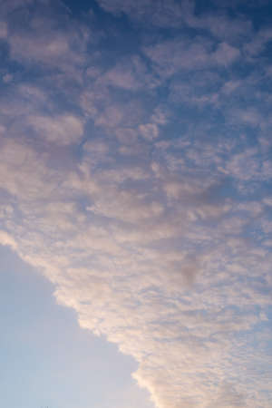 Light blue gentle sky with small cumulus white clouds. replacement texture.
