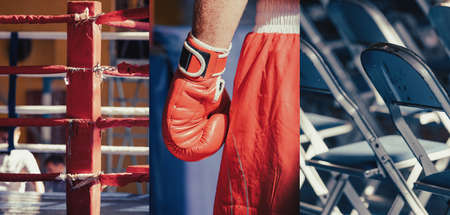 Sports banner, collage of boxing hobbies and competitions.の写真素材