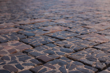 Pedestrian street made of stones in the city of Grodno in Belarus.の写真素材
