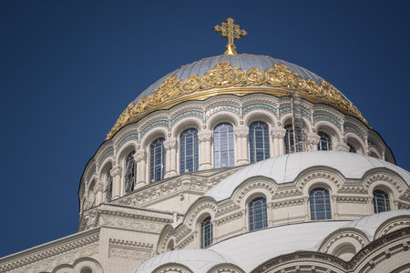 Dome of the Naval Cathedral of St. Nicholas, Kronstadt, saint petersburg.の写真素材