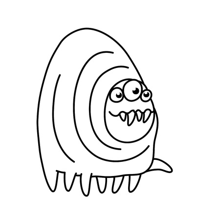 Cartoon toothy monster centipede smiles and goes. Vector illustration. Funny cute emoticon character.のイラスト素材