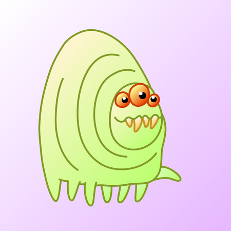 Cartoon toothy monster centipede smiles and goes. Vector illustration. Funny cute emoticon character.のイラスト素材