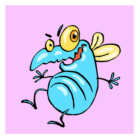 funny dancing cute fly. vector illustration. cartoon blue character.のイラスト素材