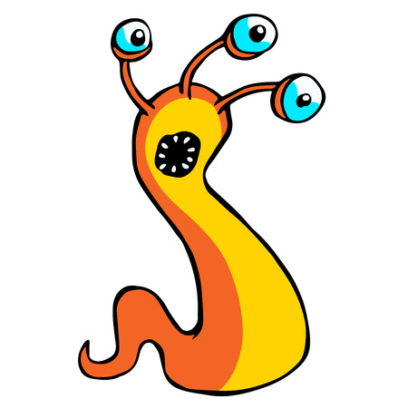 Funny three-eyed monster in different shapes in black white colors. Vector illustrationのイラスト素材