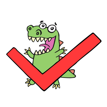 Funny dinosaur and tick. Vector illustration. Cute cartoon character.のイラスト素材