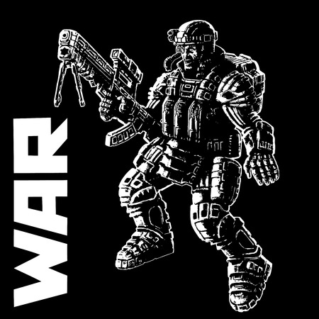 Heavy infantry in armor suit. Vector illustration. Cool art for cover, web icons and print.のイラスト素材