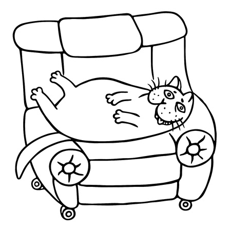 A lazy fat cat is lying on a armchair. Isolated vector illustration.のイラスト素材