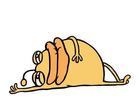 Cartoon orange monster resting lying down. Holidays and vacations. Cute animation character. Vector illustration.のイラスト素材