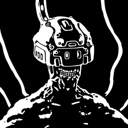 The helmet of virtual reality. Science fiction. Vector illustration. Original characterのイラスト素材