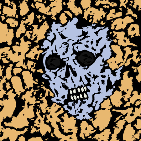 The skull is seen from under the ground. Vector illustration. Genre of horror. Scary monster face. States of mind.のイラスト素材