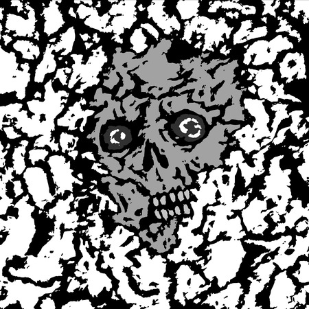 The skull is covered with priming. Vector illustration. Genre of horror. Scary vampire face. States of mind.のイラスト素材