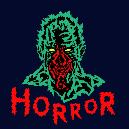 Evil demon head of the with a torn face. Vector illustration. Scary vampire character. The genre of horror.のイラスト素材