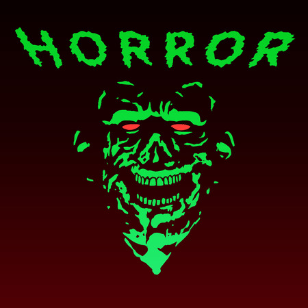 Spooky green zombie face. Vector illustration. The horror genre. Scary monster character.のイラスト素材