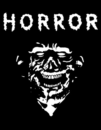 Spooky zombie head with torn face. Black and white colors. Vector illustration. Scary monster character.のイラスト素材