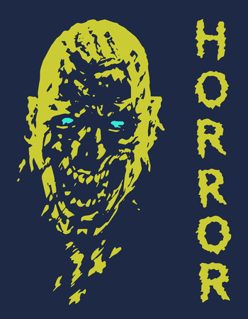 Screaming vampire head in blue and yellow colors. Vector illustration. The horror genre.のイラスト素材