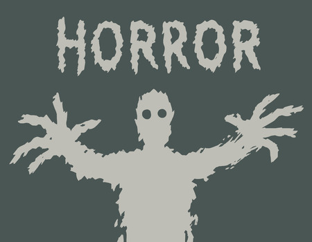 A scary silhouette with glowing eyes draws his hands. The horror genre. Vector illustration.のイラスト素材