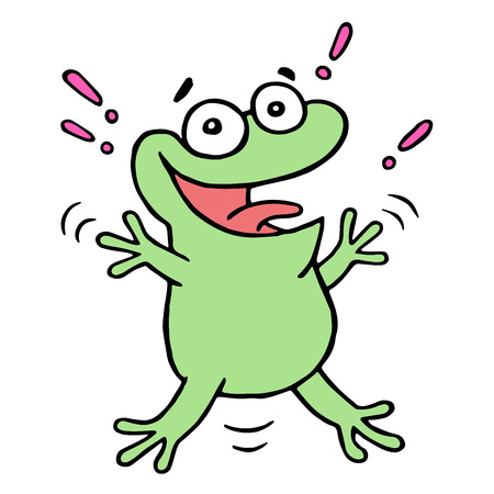 Cute lucky smiling green toad. Vector illustration. Cute cartoon happy character.のイラスト素材