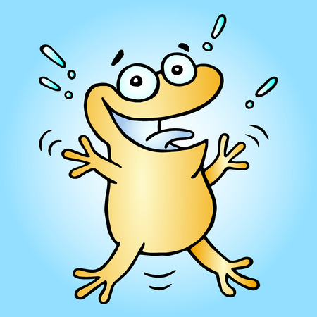Happy greeting orange frog. Vector illustration. Cute cartoon character.のイラスト素材