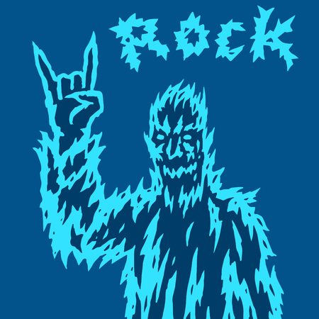 Scary monster shows the horn's gesture. Vector illustration. Genre of horror. Terrible rock'n'roll character.のイラスト素材