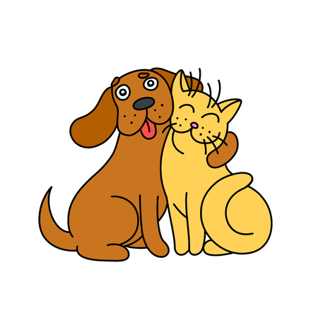 cute dog hugs cat. vector illustration.のイラスト素材