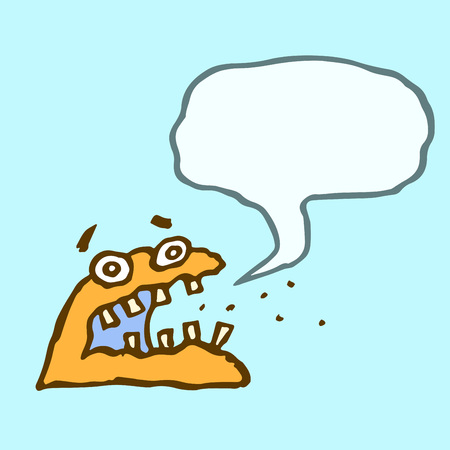 Orange monster sponge with speech cloud. Funny cartoon characters. Vector illustration.のイラスト素材