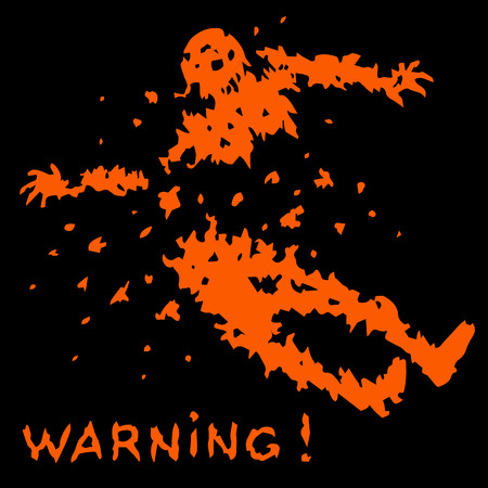 Warning zombie soldier silhouette in leaky clothes. Vector illustration. The horror genre.のイラスト素材
