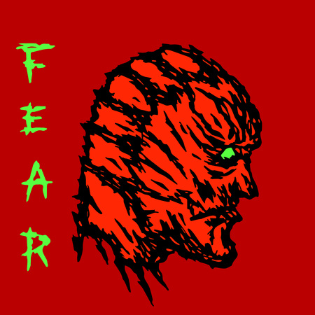 angry red monster head profile. horror genre. vector illustrationのイラスト素材