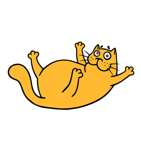 Cute fat cat wants to play with it. Vector illustration. Funny cartoon pet character.のイラスト素材