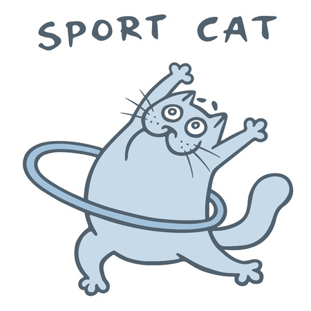 Cute cat gymnastics with hoop. Standing exercises. Vector illustrationのイラスト素材
