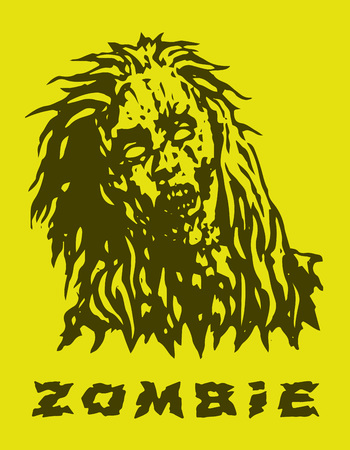 Dreadful head of zombie girl. Vector illustration. Yellow backgroundのイラスト素材