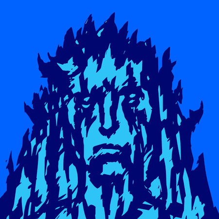 Stone human face with thorns. Vector illustration. Genre of horror. Scary character head.のイラスト素材
