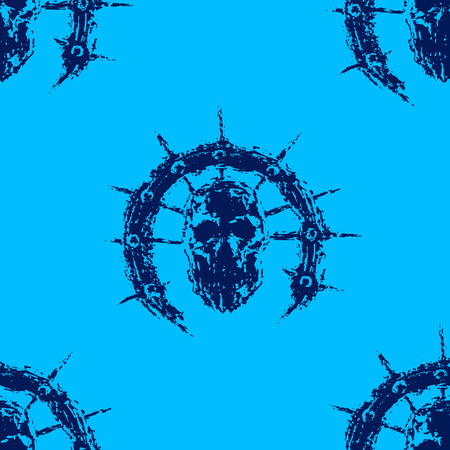 Scary zombie head with spikes. Vector illustration. Genre of horror. Blue color patternのイラスト素材