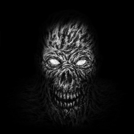 Evil demon skull illustration. Black and white colors. Genre of horror. Scary monster face. States of mind.の写真素材