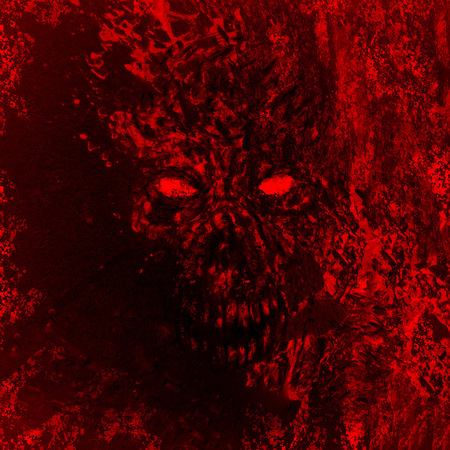 Red angry demon skull illustration. Genre of horror. Scary monster face. States of mind.の写真素材